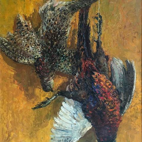 Restauration tableau huile nature morte faisan oiseau