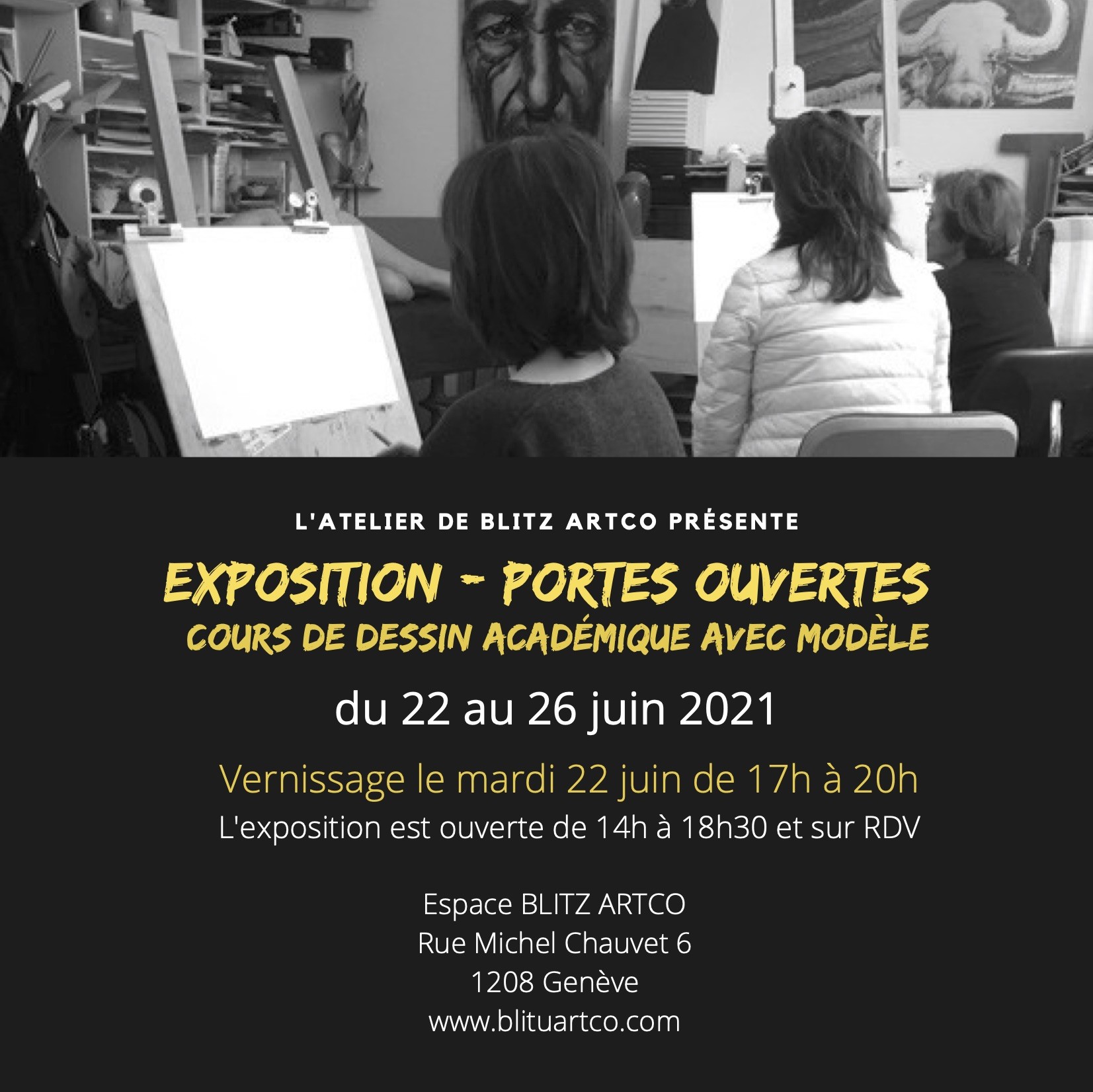 Lire la suite à propos de l’article Exposition – portes ouvertes cours de dessin académique avec modèle du 22 au 26 juin 2021