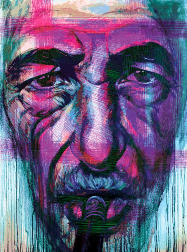 Let's look IV regard homme cigare fumeur smoker cuba digital painting printing on aluminum panel peinture digitale impression sur panneau aluminium